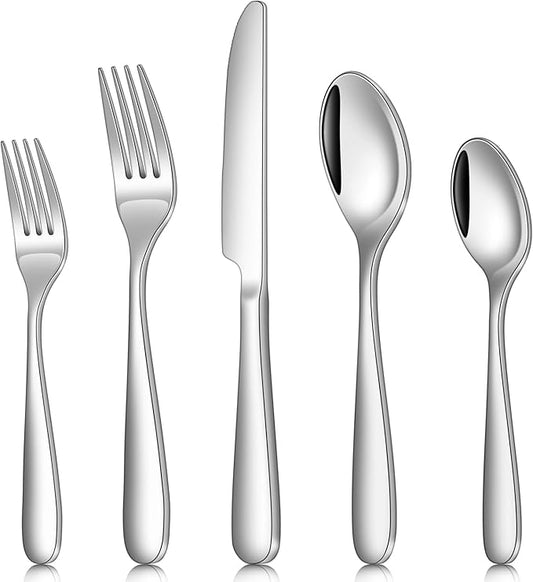 Silverware Set, Ollex 10 Pieces Stainless Steel Flatware Set for 2, Heavy Duty Utensil Set with Premium Mirror Polished Knives Spoons Forks Utensils Set for Kitchen Cutlery Set, Dishwasher Safe