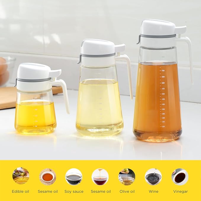Auto Flip Glass Olive Oil Dispenser Bottle With Scale - 22oz Clear Cruet for Kitchen