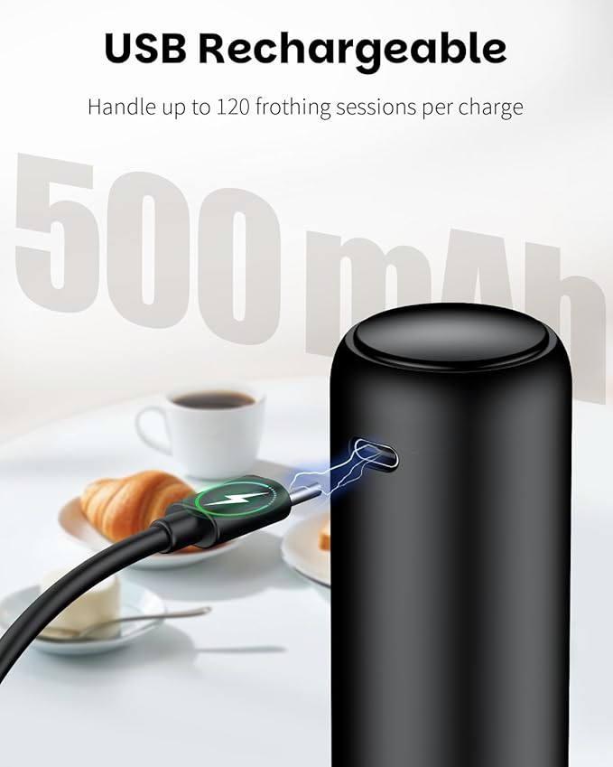 Pawfly Rechargeable Milk Frother Wand, Milk Frother Handheld with Stainless Steel Whisk, Portable Coffee Frother, Powerful Electric Drink Mixer Foam Maker for Cappuccino Latte Matcha Hot Chocolate