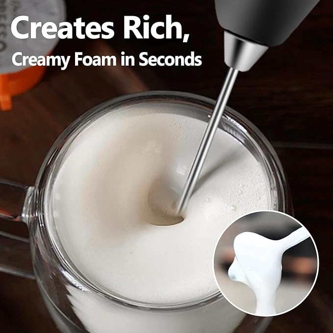 Powerful Milk Frother Handheld Battery Operated, Electric Whisk Foam Maker, Ultra Fast Handheld Drink Mixer, Mini Frother Wand with Stainless Steel Whisk for Coffee, Cappuccinos, Matcha, No Stand
