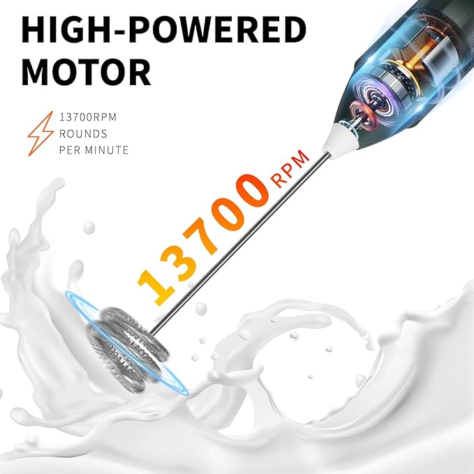 3-Speed Rechargeable Milk Frother for Coffee, Baking & Eggs - USB Fast Charging, Portable Frother Wand for Perfect Foam Every Time! (Light green, 3-Speed & USB Rechargeable)