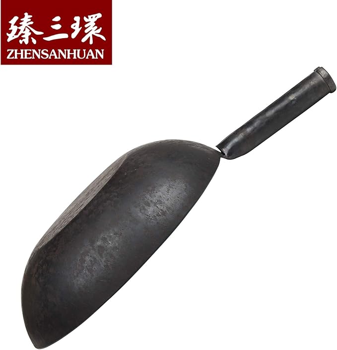 臻三环 ZhenSanHuan HandHammered Iron Wok Flat Bottom Induction Suitable (32CM Iron Handle with Help)