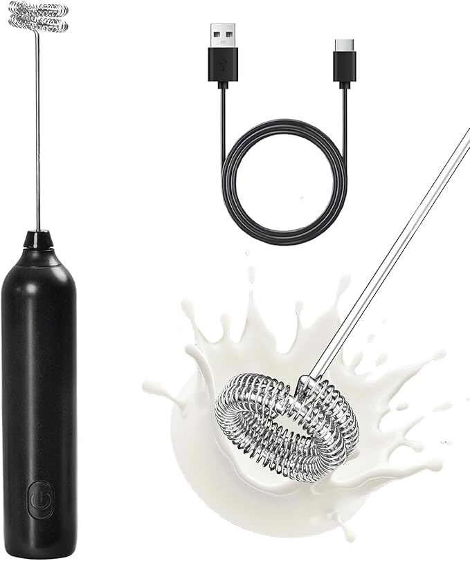 Milk Frother Type-C Rechargeable Handheld Electric Whisk Coffee Frother 3 Speed Adjustable Foam Maker Blender for Coffee Matcha Latte Cappuccino Hot Chocolate Kitchen Gifts(Black)