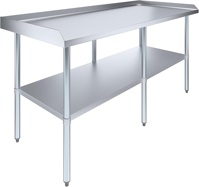 AmGood Commercial Work Table with Backsplash and Sidesplashes | Height: 35" | Stainless Steel Prep Table for Kitchen, Restaurant, Garage, Laundry | NSF (72" Long x 30" Deep)