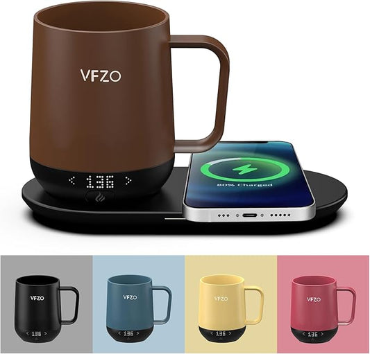 Temperature Control Smart Mug, Self Heating Coffee Mug LED Display, 180 Min Battery Life - Hot up to 149℉ Fast Wireless Charger Base Improved Design coffee serving sets mug(12oz, Coffee)