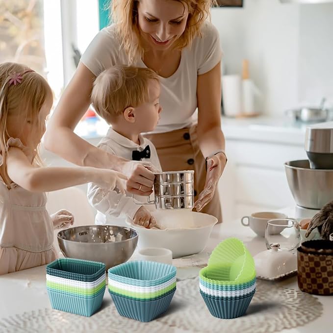 Silicone Muffin Baking Cups 12 Pack Reusable Cupcake Liners Non-stick Cake Molds, BPA Free, Dishwasher Safe