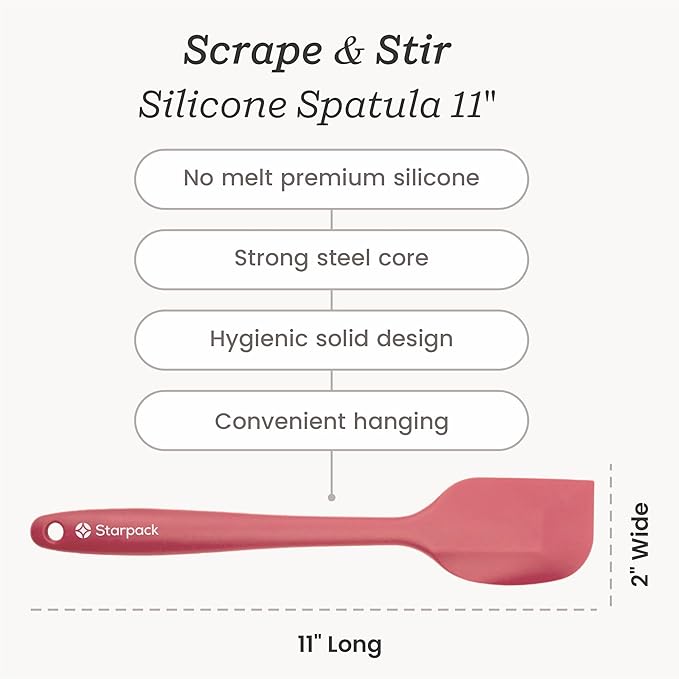 Starpack 'Scrape & Stir' Silicone Spatula (11 Inch) - 600°F Heat Resistant Spatula Set - Food Grade Kitchen Spatulas - LFGB Grade Nonstick Baking and Cooking Rubber Spatulas Set