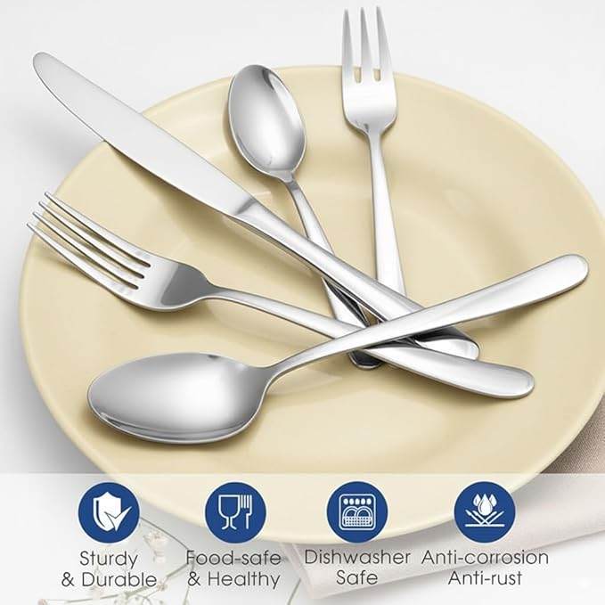 20-Piece Stainless Steel Flatware Set, Service for 4, Durable 18/0 Silverware with Ergonomic Design, Dishwasher Safe Tableware in Casual Style