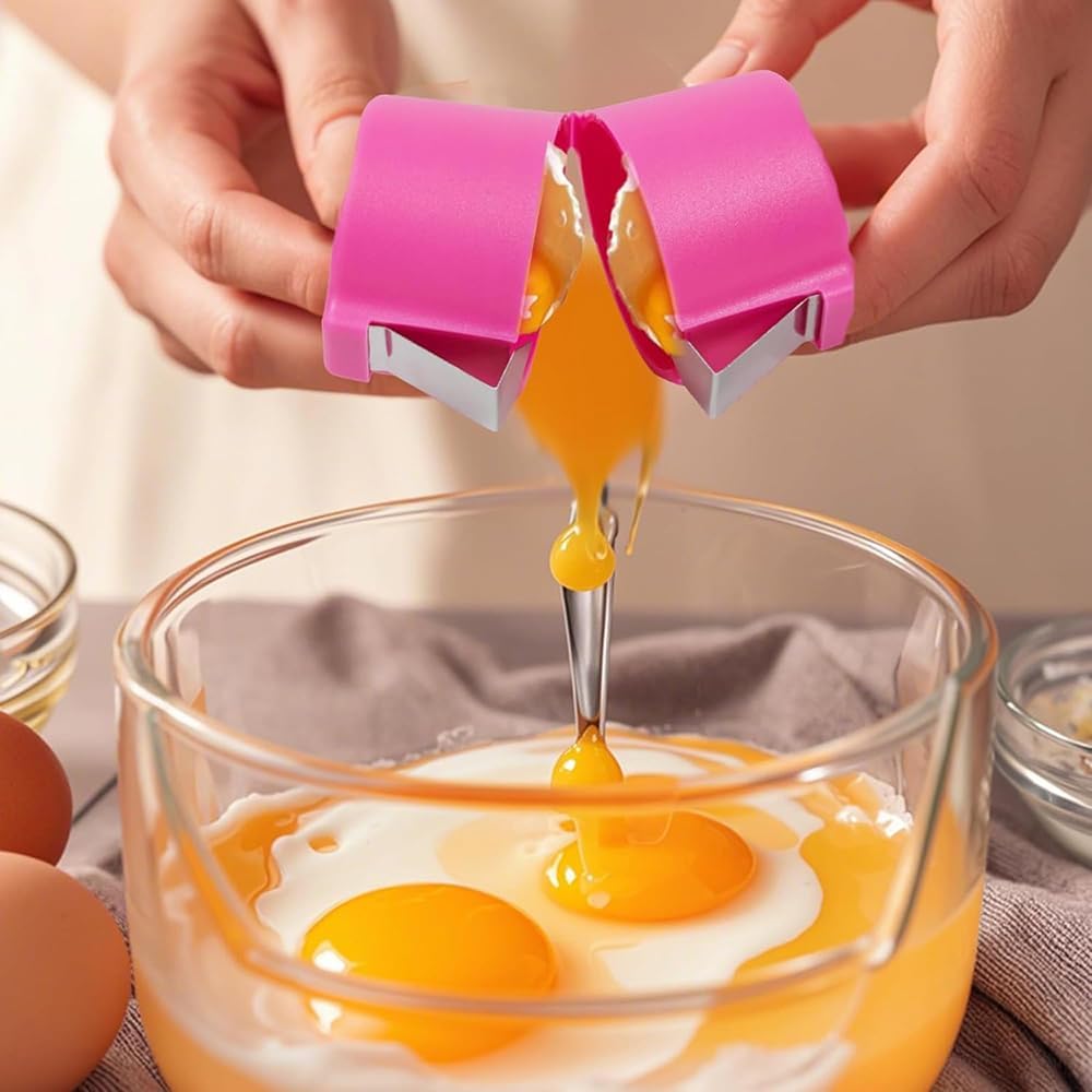 Egg Shell Opener Remover, Eggs Peeler Separator for Boiled and Raw Eggs, Stainless Steel Eggshell Cutter Kitchen Tools for Cooking and Breakfast Prep (Pink, 3 Pcs)