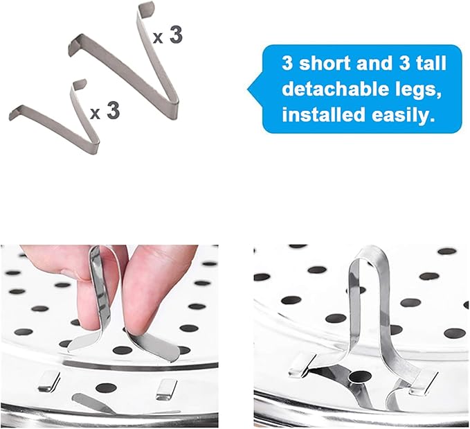 (2 Pack) Pressure Cooker Rack Food Steam Basket Rack Dia 7.67" Inch with 3 Short and 3 Tall Detachable Legs for Small Jars- Fits Pot 5,6,8 qt Pressure Cooker (7.67"/195mm)