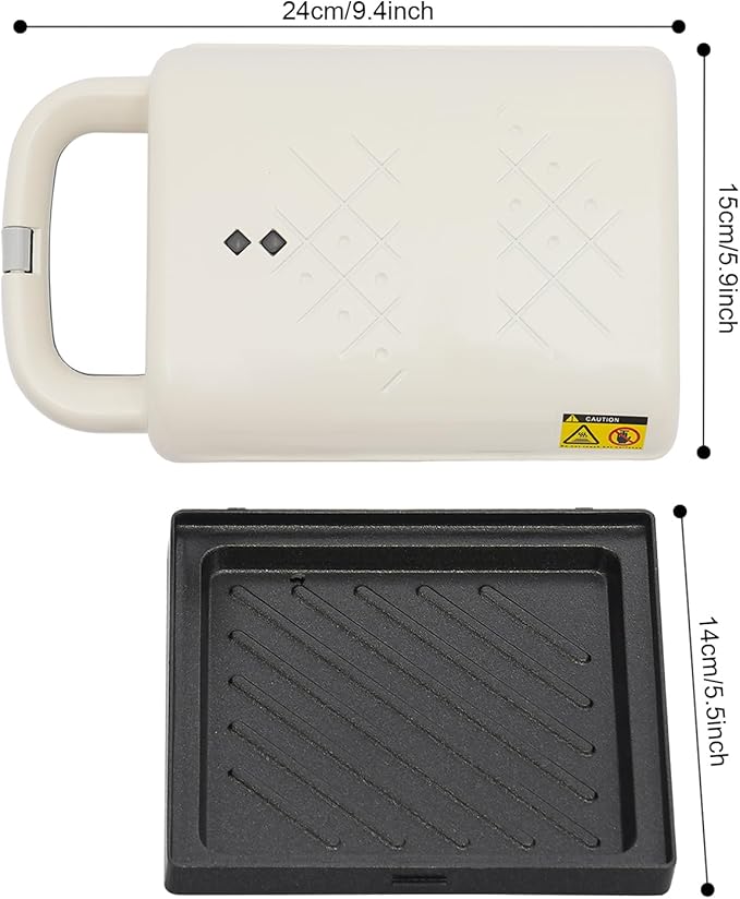 Sandwich Maker, Portable Breakfast Machine, 600W Electric Sandwich Maker, for Making Various Kinds Of Sandwiches, Eggs, Bacon, Etc (White)
