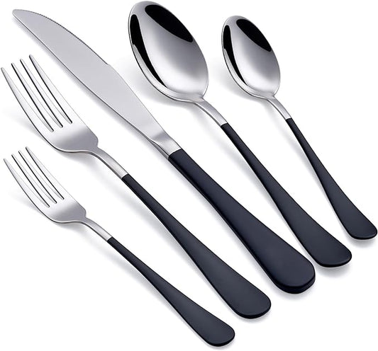 Black Silverware Set 20 Piece 18/0 Stainless Steel Flatware Black Handle Cutlery Set Service for 4 Black Forks Spoons and Knives Set unique silverware set Mirror Finish Dishwasher Safe