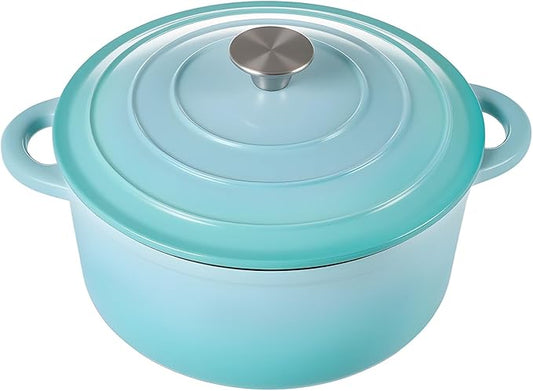 Miereirl 6 Quart Enameled Dutch Oven Pot with Lid, Cast Iron Dutch Oven with Dual Handles for Bread Baking, Cooking, Non-stick Enamel Coated Cookware, Light Blue