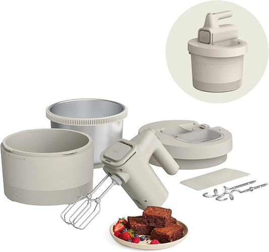 bella 3.5 Qt Hand & Stand Mixer, 2 in 1 Electric Mixer with Bowl, Dough Hook, Whisk & Egg Beater, Multifunctional Handheld Blender & Mixer for Baking, 200 Watt, Oatmilk