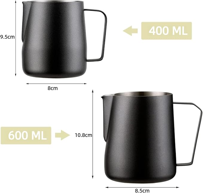 Milk Frothing Pitcher, Stainless Steel Milk Frother Cup,20 OZ/600ML Black Milk Frother Pitcher Barista Tools, Espresso Machine, Milk Frother