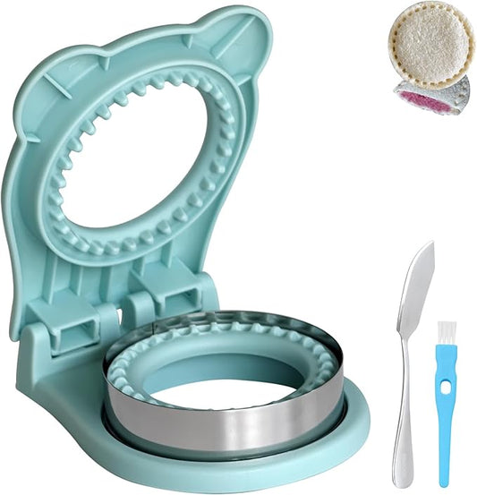 Sandwich Cutter and Sealer - 3.7" Circle & Square Pocket Sandwich Maker, Intuitive & Easy-to-Use for Boys &Girls, Perfect for Breakfast & Lunchboxes (Light Blue, Round)
