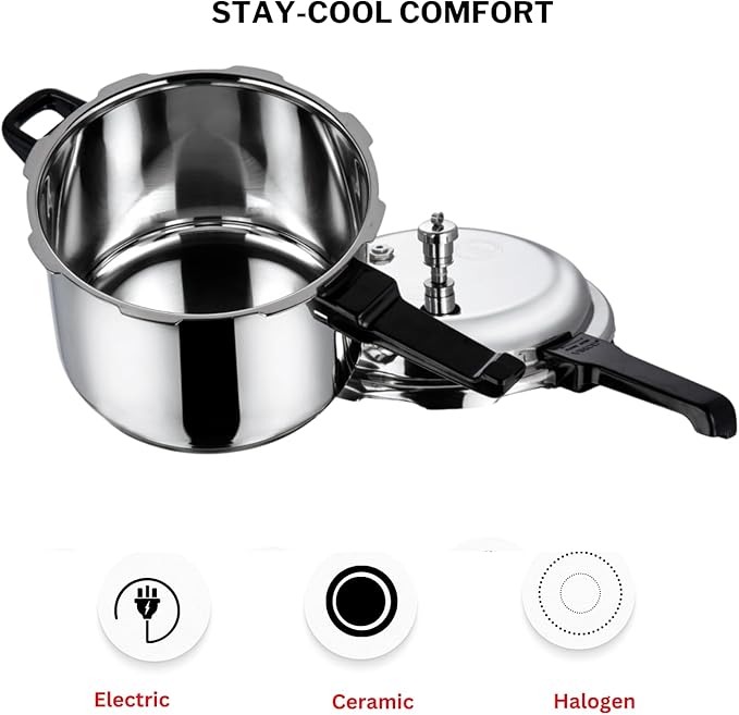 Vinod V-7L Stainless Steel Sandwich Bottom Pressure Cooker, 7.4 Quart