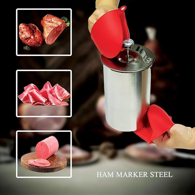 Stainless Steel Deli Meat Press Mold – Homemade Ham Maker with Cooking Thermometer, Recipes and Silicone Mittens. Ham Press Perfect for Healthy, Homemade Lunch Meats and Sandwich Fillings