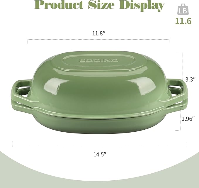 Enameled Cast Iron Oval Dutch Oven Pot with Lid, Dutch Oven for Sourdough Bread Baking, Oval Bread Pan, 5qt, Pistachio Green