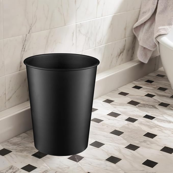 Monarch Abode Black Handcrafted Metal Wastebasket for Home Office Bedroom, Decorative Waste Basket, Modern Bathroom Garbage Can, Durable & Decorative Trash Bin, Black Bathroom Trash Can