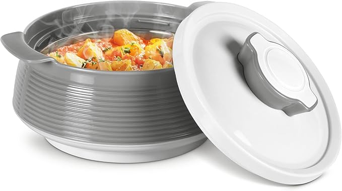 Milton Casserole for Hot Food, Double Walled Insulated Inner Stainless Steel Hot Pot with Lid, Serving box for Food and Roti, Serving Bowl, Set of 3 (Size 62, 45, 28 oz) Venice, Grey