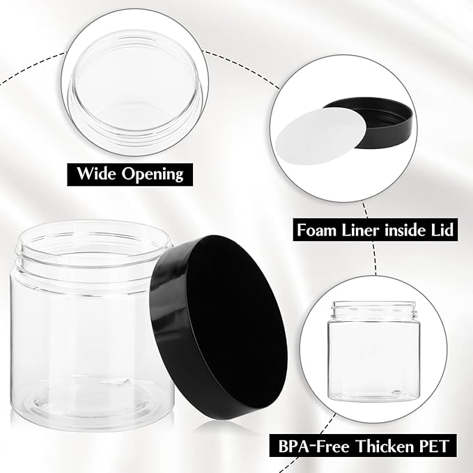 TUZAZO 2 Oz Small Plastic Container Jars with Lids and Labels BPA Free, Empty Round Clear Cosmetic Containers Plastic Slime Jars for Lotion, Cream, Ointments, Samples, Makeup, Travel Storage (12 Pack)