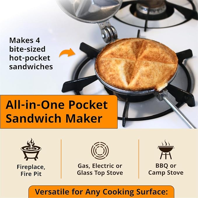 Tid Bit Stovetop Grill Hot-Pocket Sandwich Snack Cooker, Small, Silver