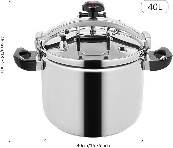 42 Quart Stainless Steel Pressure Cooker, 60Kpa Pressure Stewing Pot w/Alarm Device, Pressure Cooker Pot for Cooking, 3 Heavy Security Systems,Works on All Stovetops(Induction Compatible)(40L/42.27Qt)