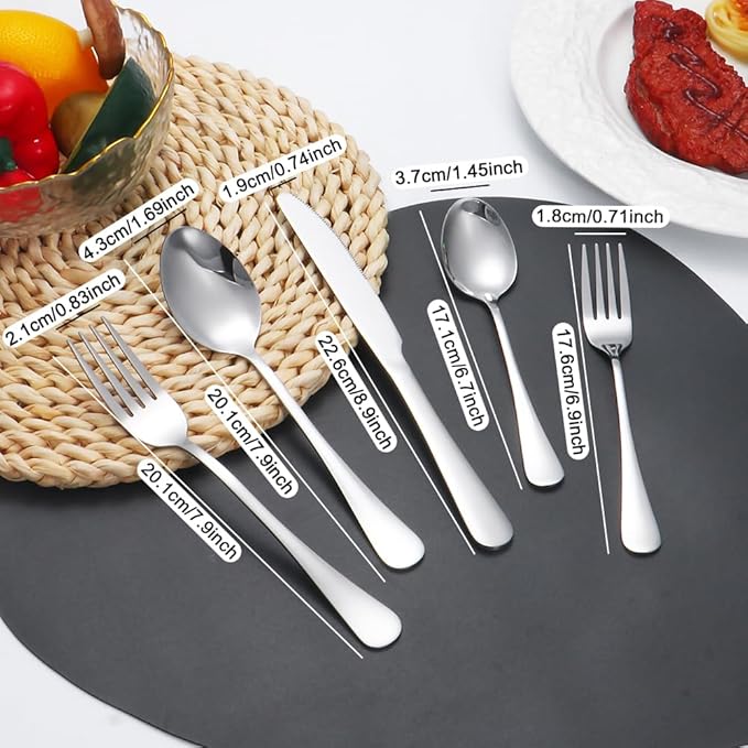Silverware Set 50 Piece Stainless Steel Flatware Set Silverware Utensils for 10 People Includes Forks Knives Spoons & Salad Forks Dishwasher Safe Durable Tableware for Home Restaurant or Outdoor Use