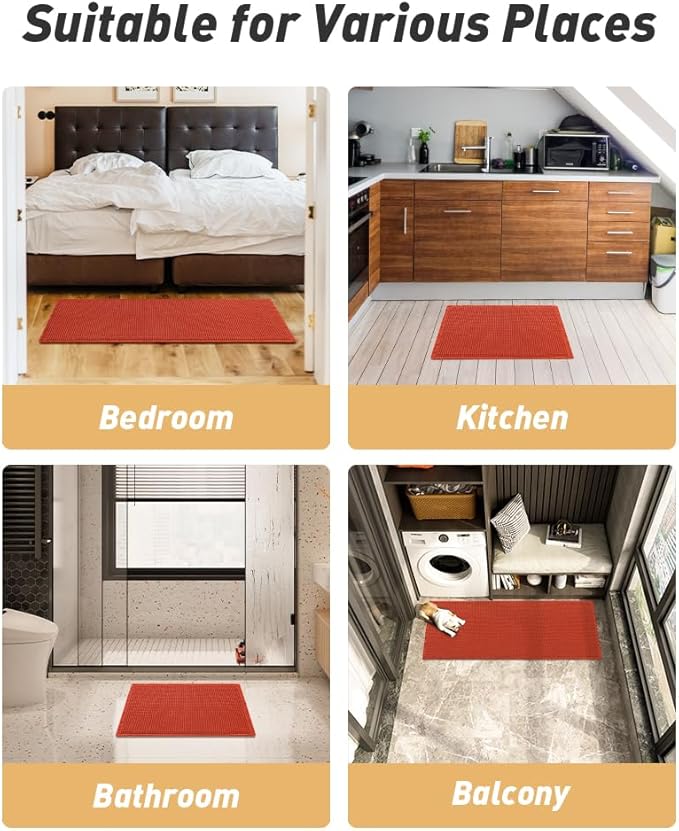 AMOAMI Upgraded Waffle Runner Rug Super Absorbent Non Slip Bath Mats for Bathroom Machine Washable Bathroom Runner Rug with Tassels, Ideal for Hallway Bedroom Laundry Room, 17" x 72", Orange