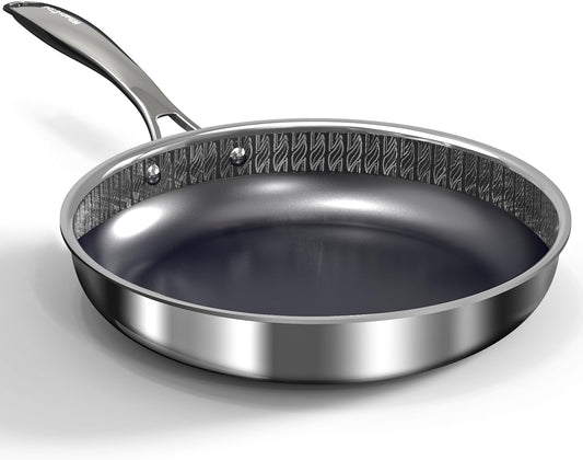 10" Hybrid Ceramic Nonstick Frying Pan, 3-Ply Stainless Steel Skillet, 2-Layer Coating, PFAS & PTFE Free, 9H Hardness & Corrosion Resistance, Dishwasher Safe, Induction Compatible-Black