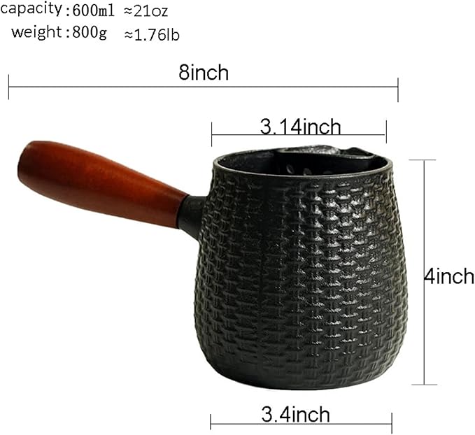 Handcrafted Cast Iron Teapot for Open Flame Brewing - Side Handle Tea Kettle for Milk Tea, Boiling, and Steeping - Traditional Tea Set (Bamboo Weaving)