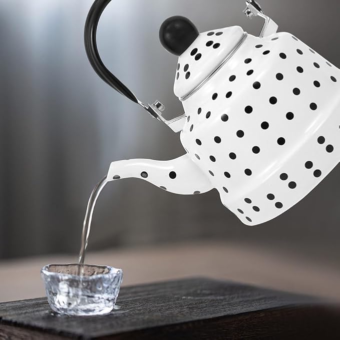 Zerodeko Vintage Enamel Tea Kettle with Handle Portable Water Boiling Kettle for Induction Electric Gas Stoves for Home Office Restaurant Dorm Use