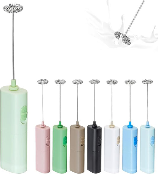 Powerful Electric Milk Frother, Battery Operated Drink Blender, Foam Maker Mixer, Milk Frother Handled for Coffee, Latte, Matcha, Protein Powder (Light Green)