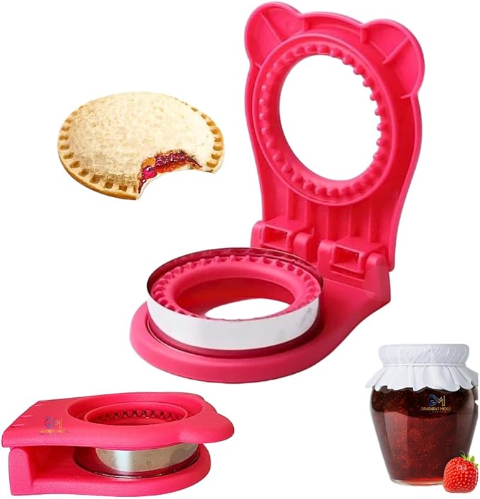 Sandwich Cutter and Sealer Uncrustables Maker Crustless Bread Cutter Sandwich Decruster For Kids Back to School Bento Box Accessories (Pink)