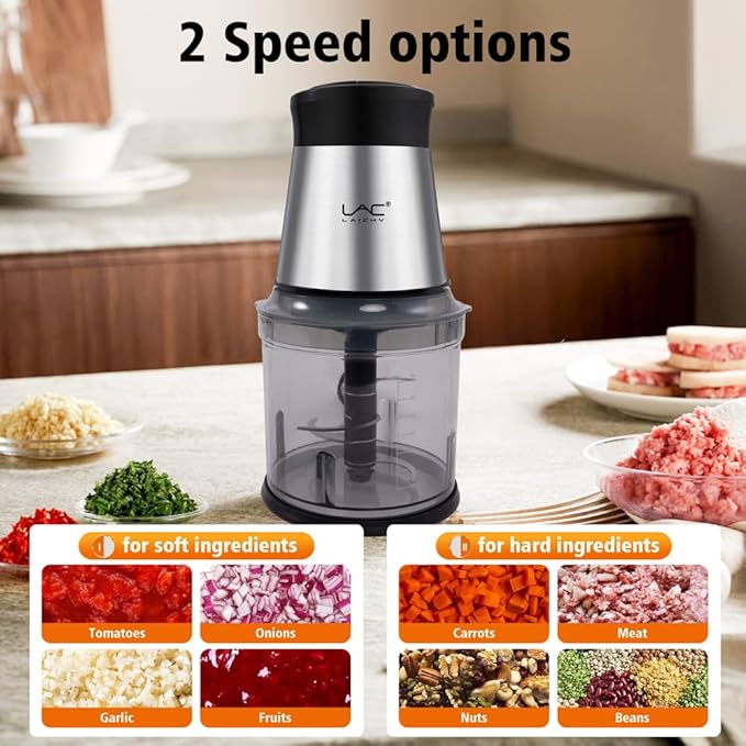 Mini Small Food Processor 4 Cup,Meat Grinder with 2 Bowls,Electric Food Chopper,Powerful Motor 2 Speed & 4 Blades for Baby Food,Meat,Onion,Vegetables,Fruits