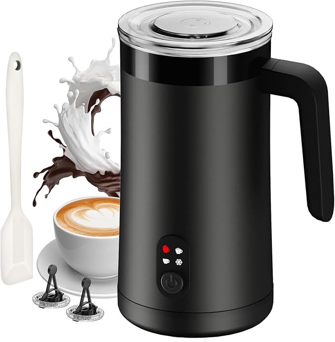 Milk Frother, 4-in-1 Milk Frother and Steamer, 13.5oz/400ml Automatic Hot and Cold Foam Maker and Milk Warmer, Electric Frother for Coffee, Latte, Cappuccino, Macchiato, Matcha(Ebony)