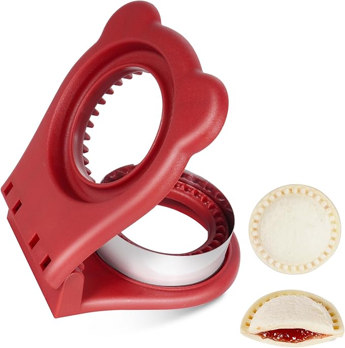 Leak-Proof & BPA-free Sandwich Cutter and Sealer for PB&J, Round Crustless Kitchen Tool, Kids Lunch Snacks Maker for Biscuit, Cookie-Dough, Red