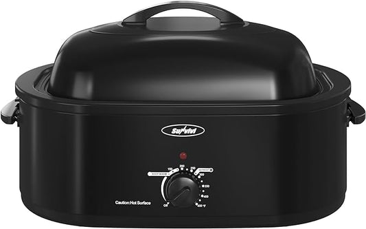 Sunvivi Electric Roaster,18 Quart Roasting Oven with Self-Basting Lid Removable Pan,Turkey Roaster Oven with 150 to 450F Temperature Control Cool-Touch Handles,Black