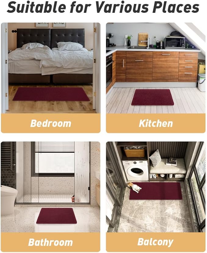 AMOAMI Upgraded Waffle Runner Rug Super Absorbent Non Slip Bath Mats for Bathroom Machine Washable Bathroom Runner Rug with Tassels, Ideal for Hallway Bedroom Laundry Room, 17" x 72", Burgundy