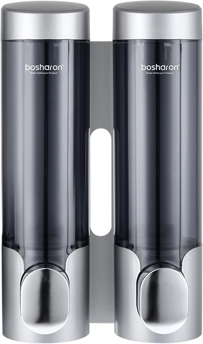 2 in 1 Shampoo and Conditioner Dispenser, 2320 ml Shower Wall Mounted Shampoo and Body Wash Dispenser for Bathroom and Hotel (2 Chamber + Silver)