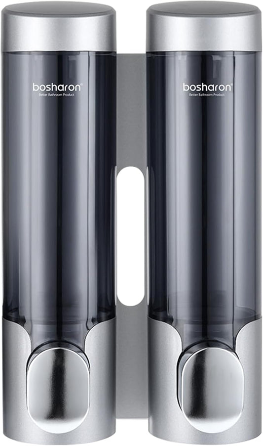 2 in 1 Shampoo and Conditioner Dispenser, 2320 ml Shower Wall Mounted Shampoo and Body Wash Dispenser for Bathroom and Hotel (2 Chamber + Silver)