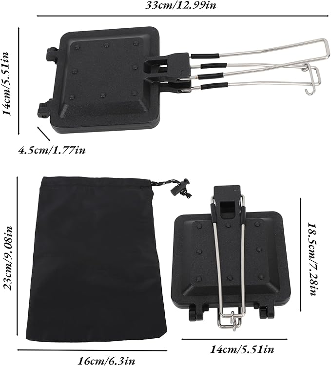 Sandwich Maker, Double Sided Camping Foldable Maker Nonstick Coating Hot Toaster Stovetop Toasted Sandwich Maker Flip Pan Rustproof with Foldable Handle for Outdoor Use