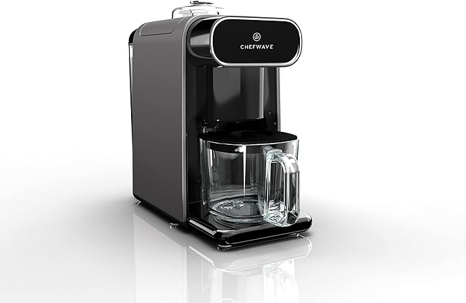 ChefWave Milkmade Non-Dairy Milk Maker – 6-in-1 Plant-Based Milk Machine for Almond, Oat, Soy, Cashew, Coconut & Macadamia – No Soaking, Auto-Clean, Delay Start, Glass Pitcher – Silver/Black