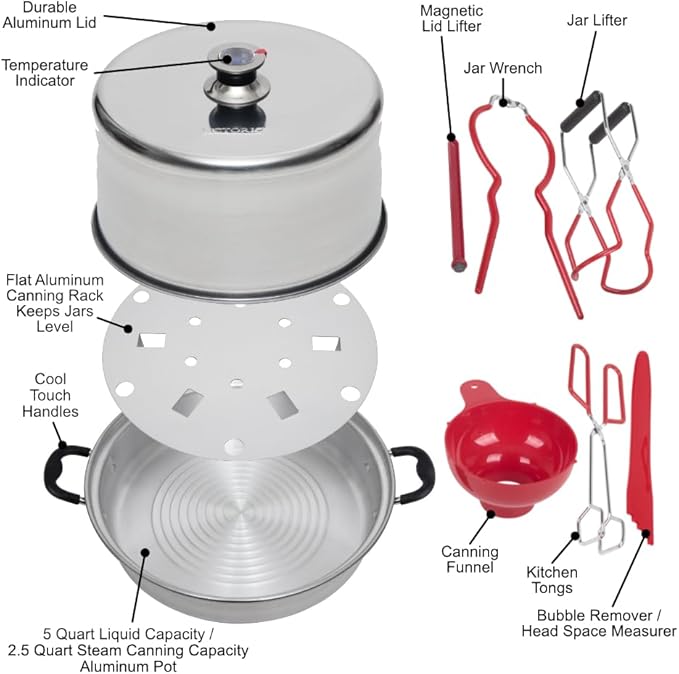 Kitchen Crop Steam Canner with Temperature Indicator (Aluminum Steam Canner + Tools)