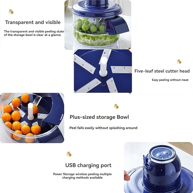 Automatic Grape Peeler Machine, Electric Garlic Peeler & Cherry Tomato Skin Remover Tool for Small Fruits, Efficient Peeling Kitchen Gadget for Home Use (Blue)