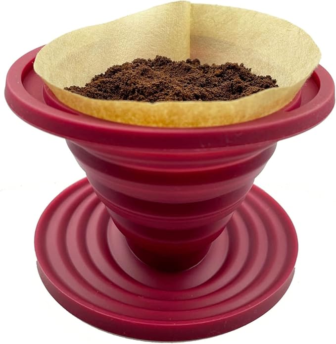 Collapsible Pour Over Coffee Dripper for Camp Coffee, Reusable Silicone Coffee Filter Holder for Camping Red