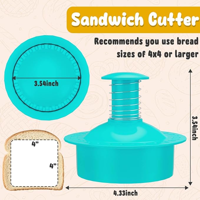 Sandwich Cutter and Sealer Round Cut and Seal Sandwich Maker, Crustless Peanut Butter & Jelly Sandwich Cookie Cutter-Green Round