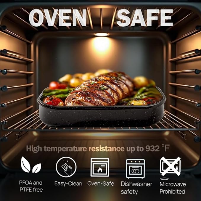 3-Pack Roasting Pans for Ovens Turkey Roaster Pan set Deep Lasagna Baking Pan,17/15/13Inch Spotted Enamel Steel Vessel Used for Cake Dinners Thanksgiving Cooking Safe Easy to Clean Bakeware