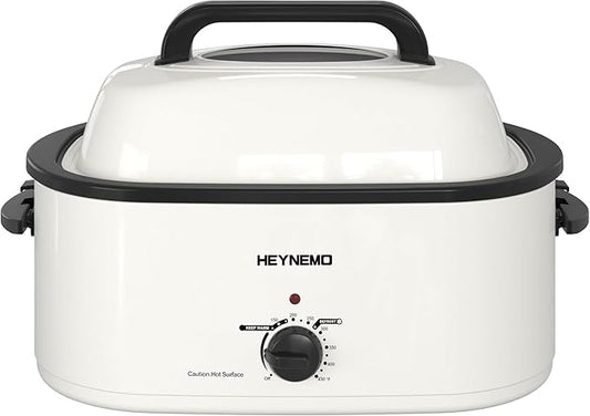 Roaster Oven, Electric Roaster Oven 26 Quart with Viewing & Self-Basting Lid, Turkey Roaster with Defrost & Warm Function, Large Electric Roaster Pan with Removable Pan & Rack, Stainless Steel, White